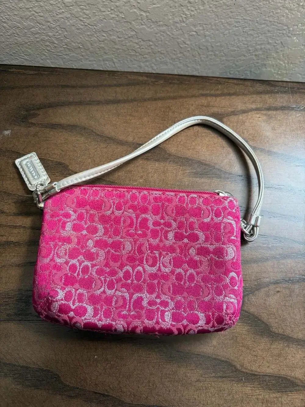 Coach Signature C Pink and Silver Wristlet Pouch - Picture 2 of 4